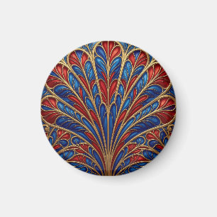 Aimant Motif éventail paon orné rouge bleu or royal