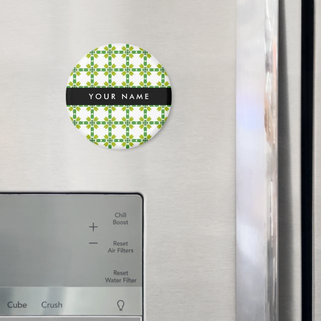 Aimant Motif feuille, Feuilles verts, votre nom (In situ (réfrigérateur))