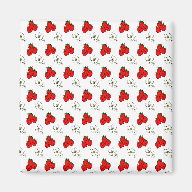 Aimant Motif Fleur et Fraise Rouge Rétro (Devant)