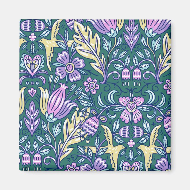 Aimant Motif Fleurs et Oiseaux de Style Antique (Devant)