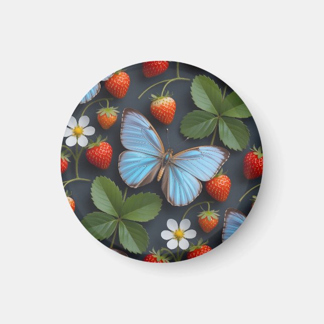 Aimant Motif floral avec papillons morpho bleus (Devant)