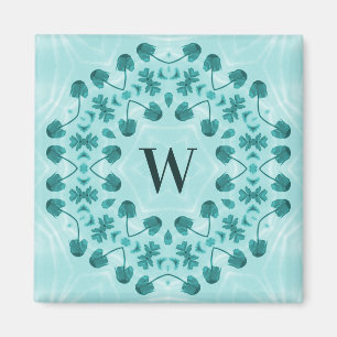 Aimant Motif floral, bleu Turquoise initial