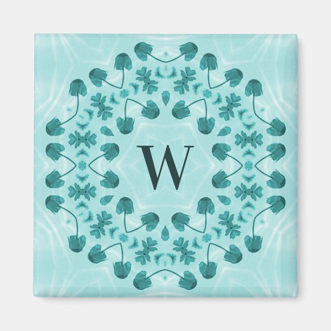 Aimant Motif floral, bleu Turquoise initial (Devant)