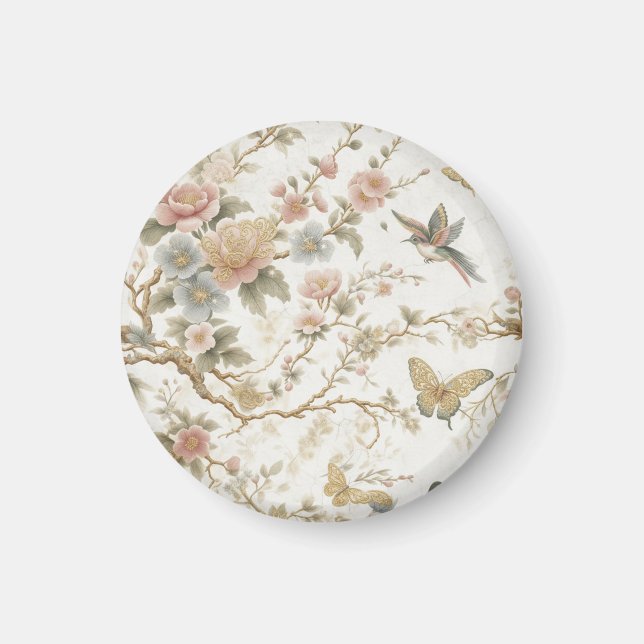 Aimant Motif floral chinois vintage avec colibri (Devant)