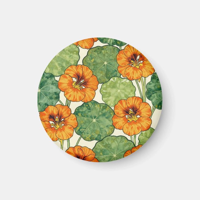 Aimant Motif floral de capucine à l'aquarelle (Devant)
