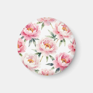 Aimant Motif floral de pivoine à l'aquarelle rose