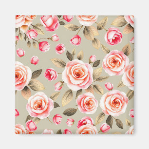 Aimant Motif floral de rose rose romantique