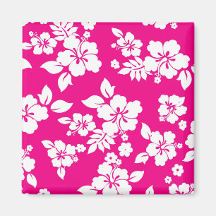 Aimant Motif floral d'hibiscus rose et blanc chaud