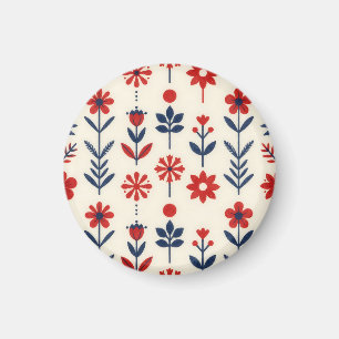 Aimant Motif floral folklorique rouge et marine