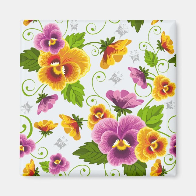 Aimant Motif floral jaune et rose (Devant)