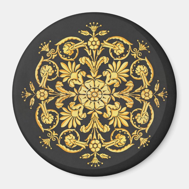 Aimant Motif floral or et noir (Devant)