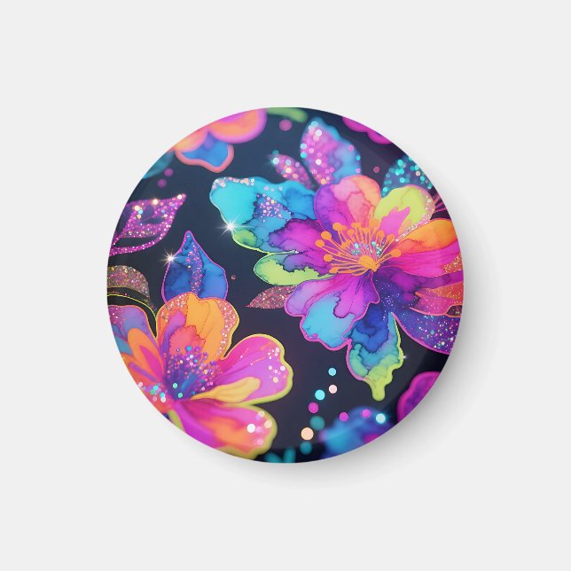 Aimant Motif floral pailleté néon (Devant)