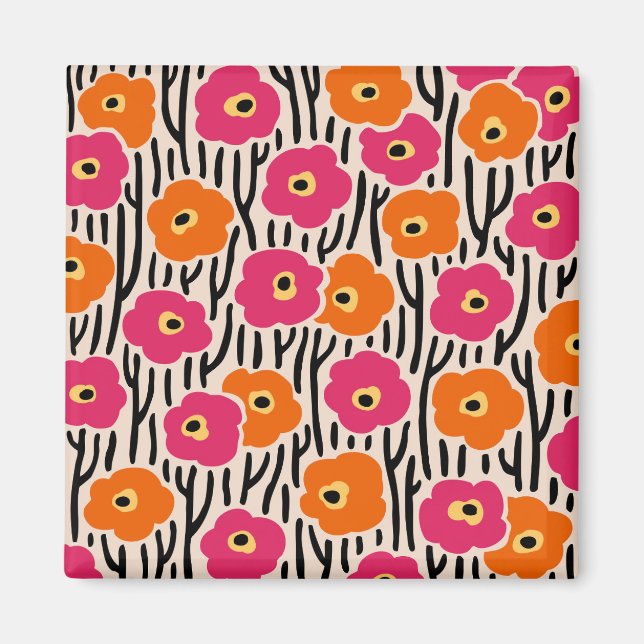 Aimant Motif floral rose chaud et orange (Devant)