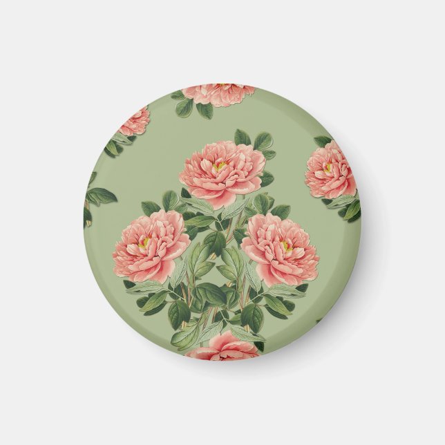 Aimant Motif floral rose sur fond vert | Sans couture (Devant)