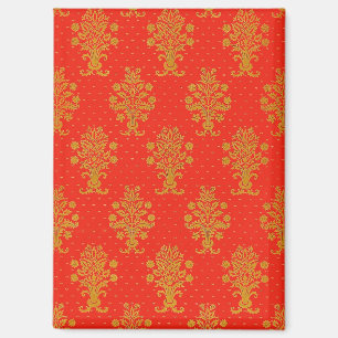 Aimant Motif Floral Rouge Et Or