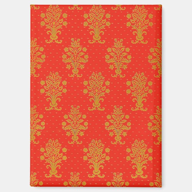 Aimant Motif Floral Rouge Et Or (Recto)