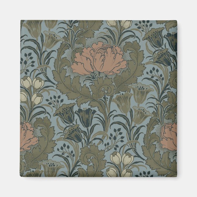 Aimant Motif floral victorien antique terre cuite sauge (Devant)