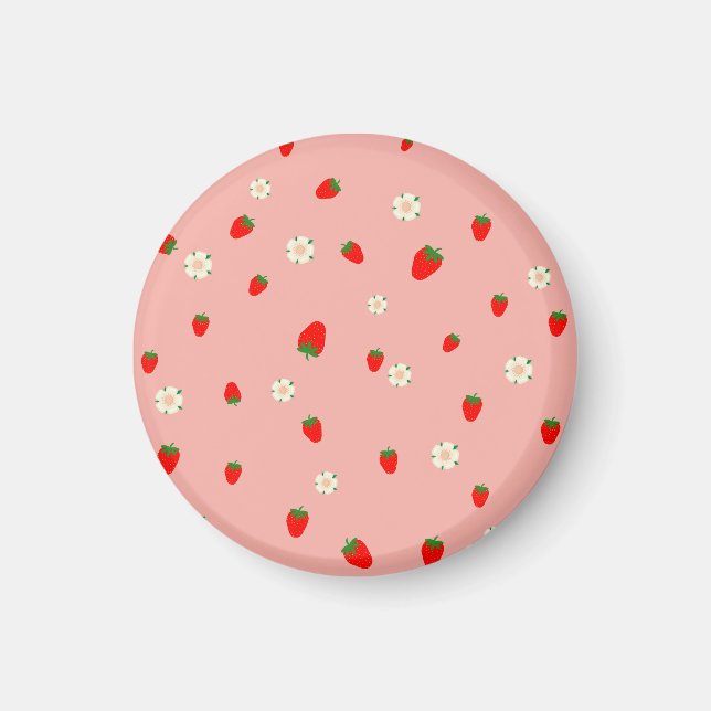 Aimant Motif Fraises et Fleurs (Devant)