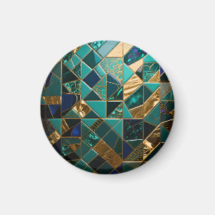 Aimant Motif géométrique mosaïque doré sarcelle de luxe