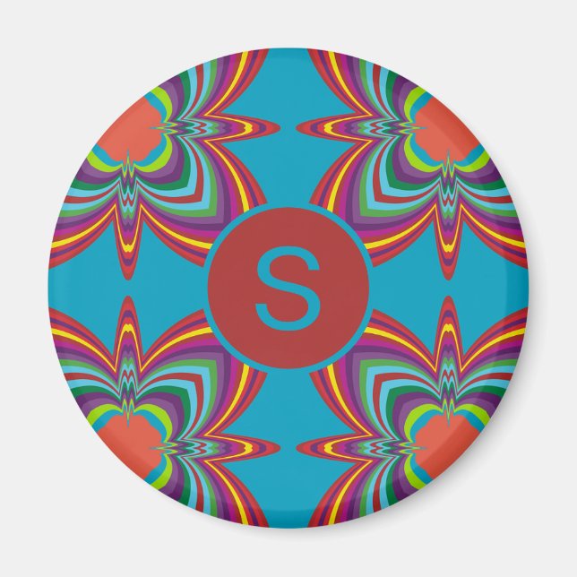 Aimant Motif géométrique psychédélique coloré en monogram (Devant)