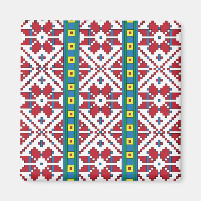 Aimant Motif géométrique tribal rouge, bleu et blanc étoi (Devant)