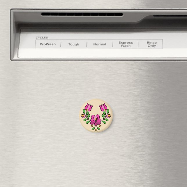 Aimant Motif hongrois de broderie, "Matyó" - rose (In Situ (Lave-vaisselle))