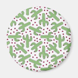 Aimant Motif illustré de cactus et de fleurs roses