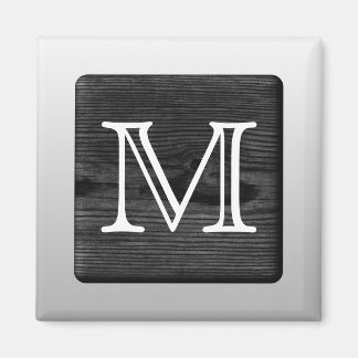 Aimant Motif imprimé et lettre personnalisée. Noir et bla