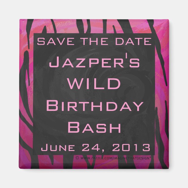 Aimant Motif imprimé tigre rose chaud et noir Monogram (Devant)