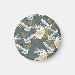 Aimant Motif japonais Vintage Crane Birds