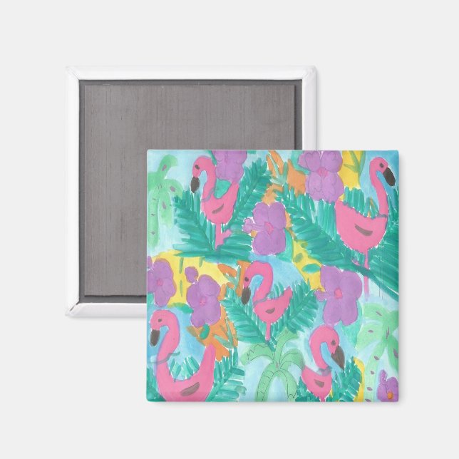 Aimant Motif Jungle Tropical Flamant Rose (Recto/Verso)