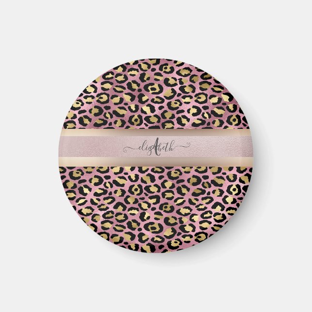 Aimant Motif léopard Monogramme Or rose Noir    (Devant)