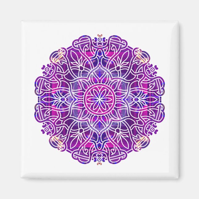Aimant Motif Mandala rose & violet (Devant)