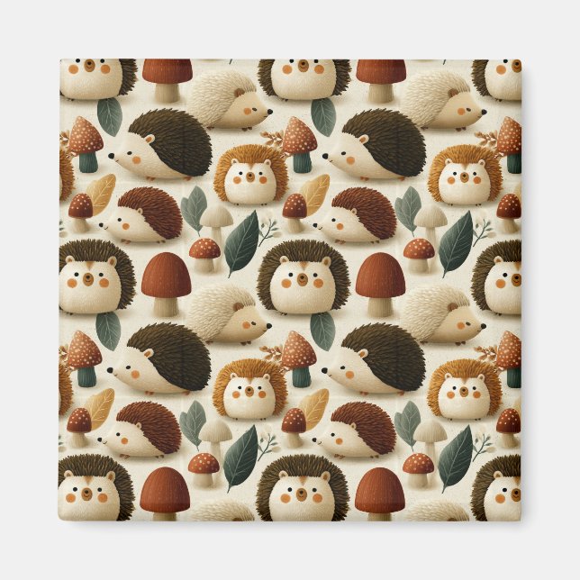 Aimant Motif mignon de hérisson et de champignon de la fo (Devant)