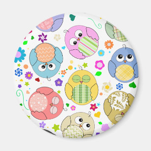 Aimant Motif mignon de hiboux et de fleurs