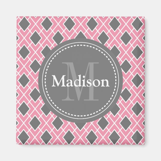 Aimant Motif moderne élégant rose gris diamant rose (Devant)
