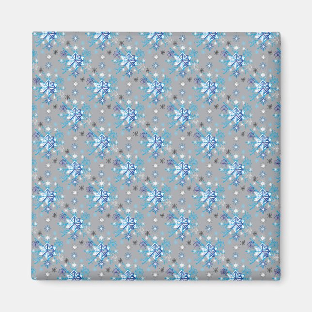 Aimant Motif moderne gris et bleu Holiday Snowflakes (Devant)
