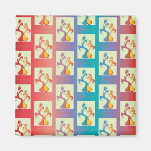 Aimant Motif moderne rouge, violet et bleu Tulip Couple