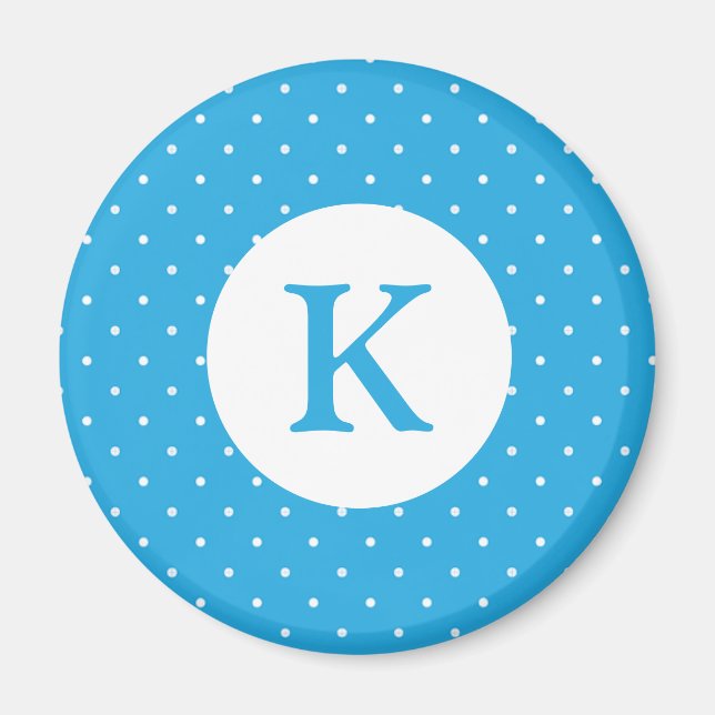 Aimant Motif monogramme à pois bleu clair mignon (Devant)