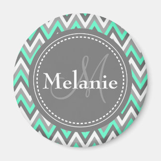 Aimant Motif Monogramme Blue & Grey Chevron