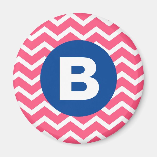 Aimant Motif monogramme chevron rose vif et blanc (Devant)