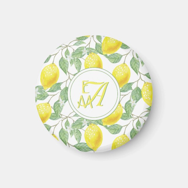 Aimant Motif Monogrammé d'Arbre de Citron Jaune Vert Déco (Devant)