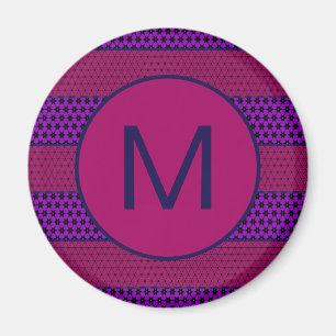 Aimant Motif monogramme rayé violet et magenta