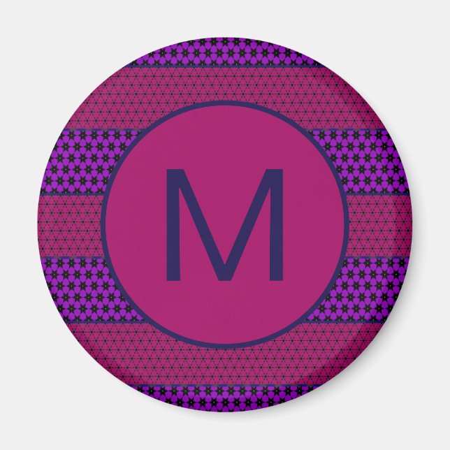 Aimant Motif monogramme rayé violet et magenta (Devant)