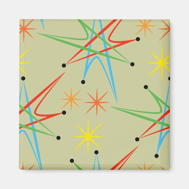 Aimant Motif multicolore rétro étoile atomique (Devant)