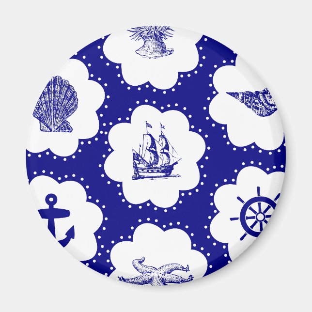 Aimant Motif nautique bleu et blanc (Devant)