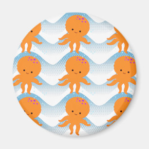 Aimant Motif Octopus Orange Et Vagues Bleues