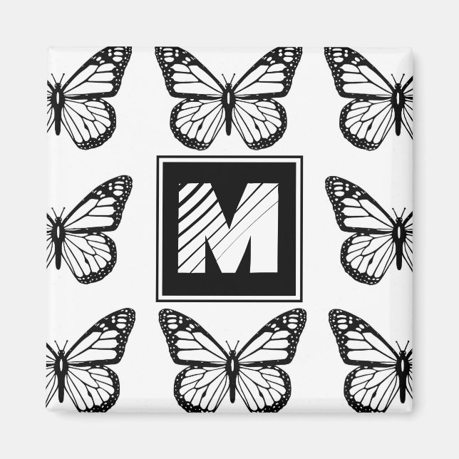 Aimant Motif papillon noir et blanc Monogram (Devant)
