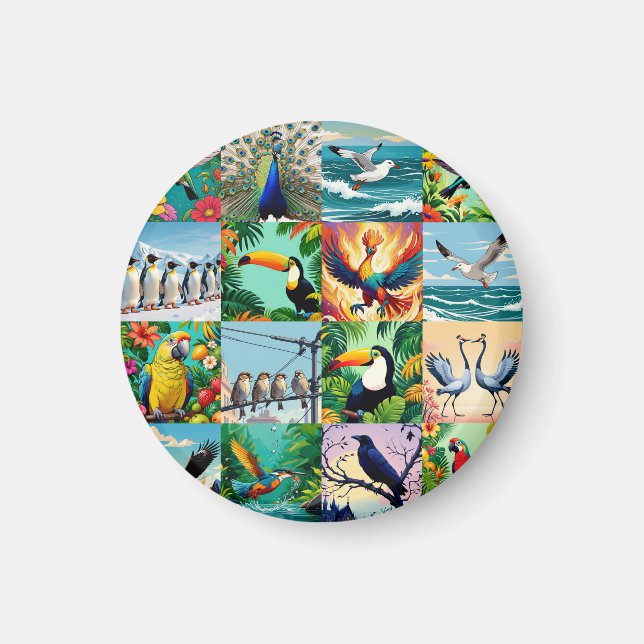 Aimant Motif patchwork d'oiseaux  (Devant)