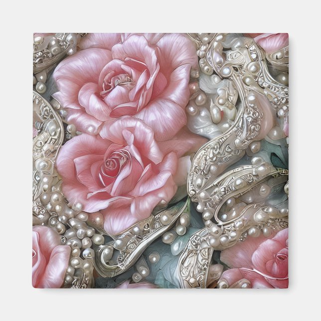 Aimant Motif Perles vintages et roses roses roses (Devant)